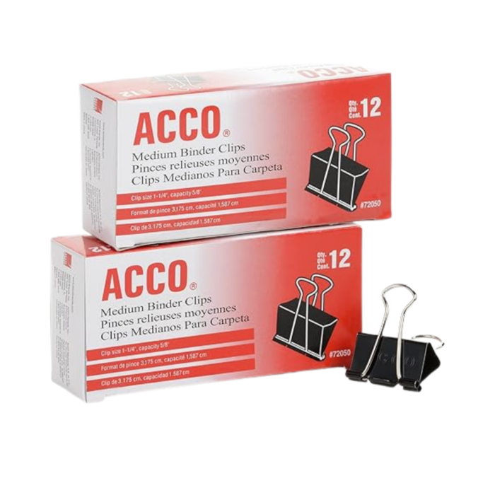 ACCO Binder Clips, Medium, Black, 12 per Box, 2 Boxes