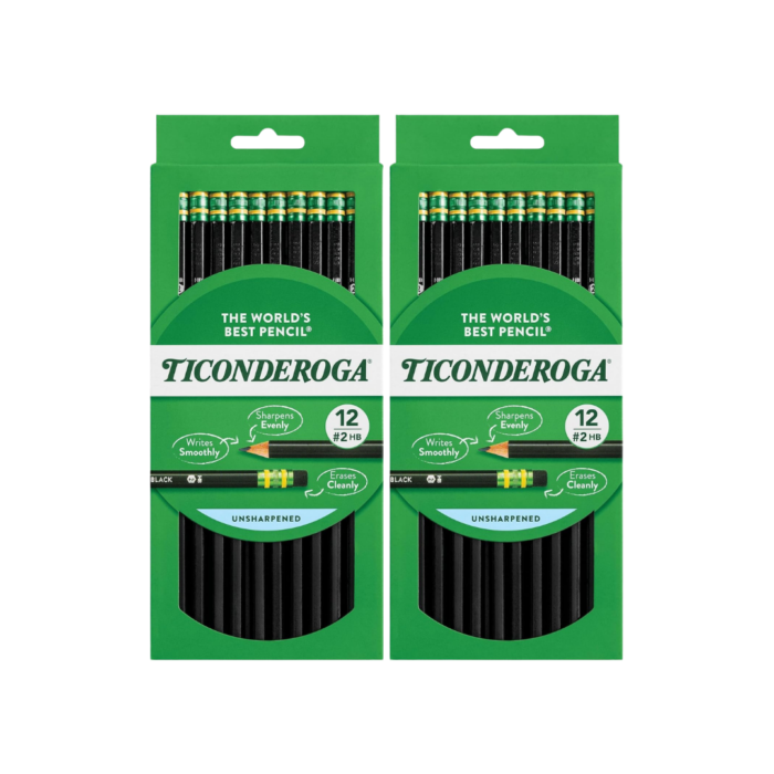 Ticonderoga Pencils, 2 HB Soft, Black | Wood-Cased | Unsharpened | 24 Count Total