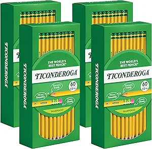 Ticonderoga Wood-Cased Pencils, Pre-Sharpened, 2 HB Soft, Yellow, 240 Count